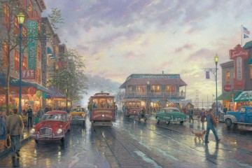 three women at the table by the lamp Painting - City by the Bay Thomas Kinkade